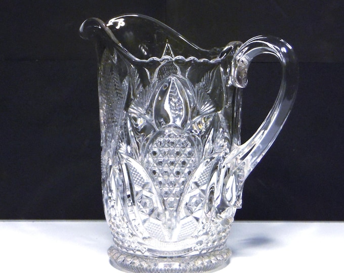 Early American Pressed Glass Milk Pitcher: Buckingham Pattern, US Glass 1907