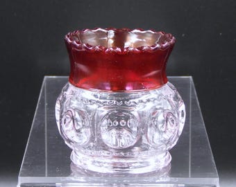 EAPG toothpick holder, U S Glass Co, XCLR (OMN) aka Excelsior; Kings Crown; Kings Crown Thumbprint, Ruby Stain; 1891