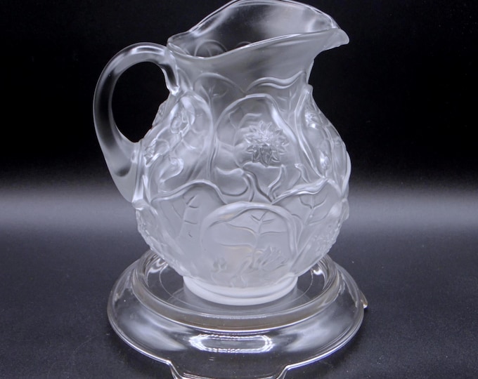 Vintage Glass Pitcher, Fenton Art Glass Company, Water Lily, Crystal Velvet, 1978-1980