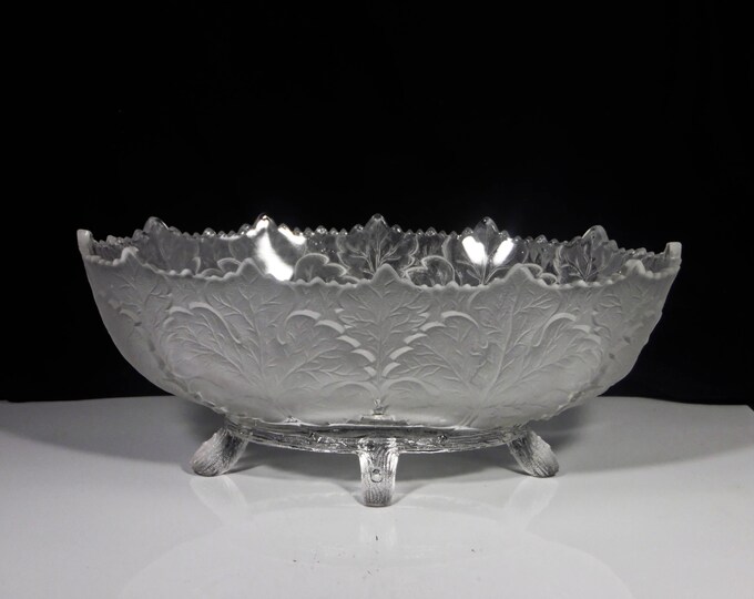 Early American Pressed Glass Master Berry Bowl, Footed, Gillinder And Sons, Inc, Leaf (OMN) AKA Maple Leaf, c 1885