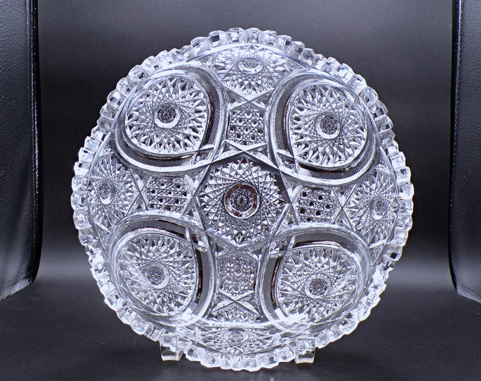American Brilliant Period Cut Glass Large Nappy or Dish, A L Blackmer Company, Nordica or Variant c 1900 -1905