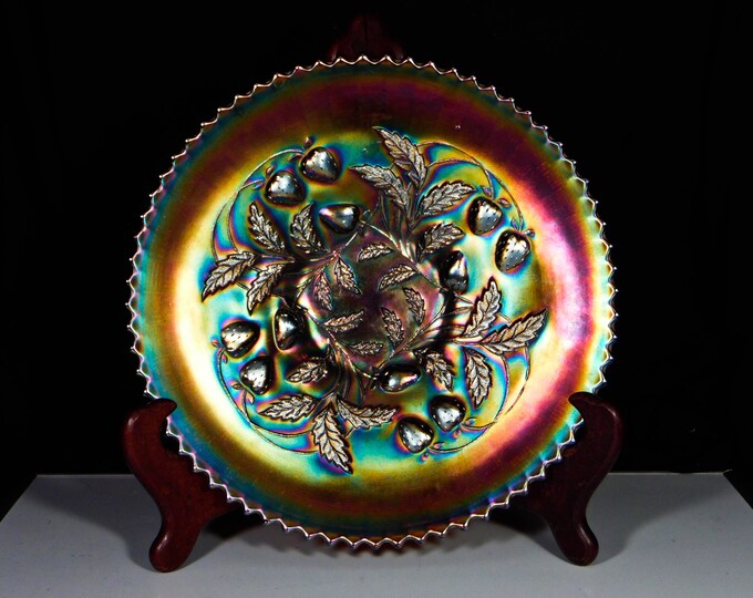 Carnival Glass Plate, Northwood Glass Company; Strawberry, Amethyst 1910 - 1914