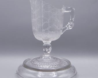Early American Pressed Glass Creamer: Tree of Life with Hand, c1879