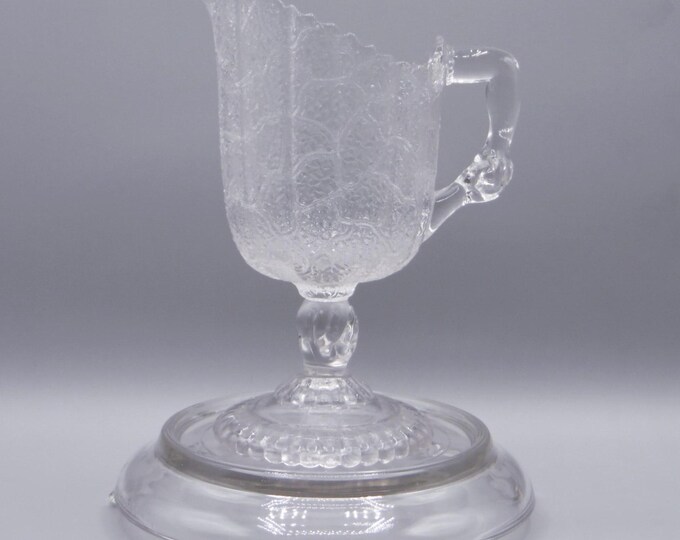 Early American Pressed Glass Creamer, Hobbs, Brockunier and Company, HB #98/90 (OMN) aka Tree of Life with Hand; Tree of life; Hand c 1879