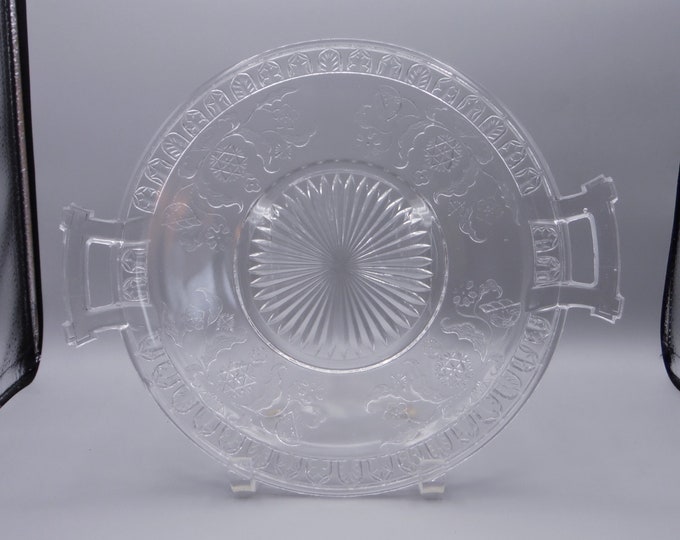 Early American Pressed Glass Handled Platter McKee and Brothers (till 1899), Modern (OMN), a/k/a Scroll With Flowers 1881