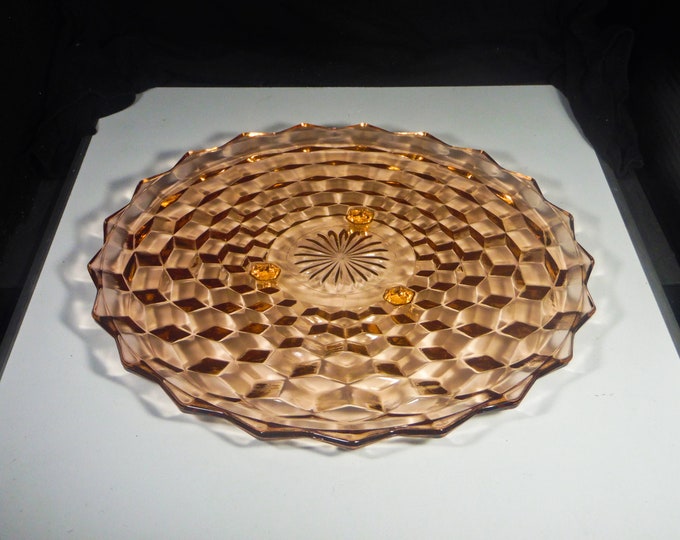 Vintage Glass 3-Toed Cake Plate; Colony (Indiana/Colony) Glass Company; Whitehall, Peach 1970s - 80s