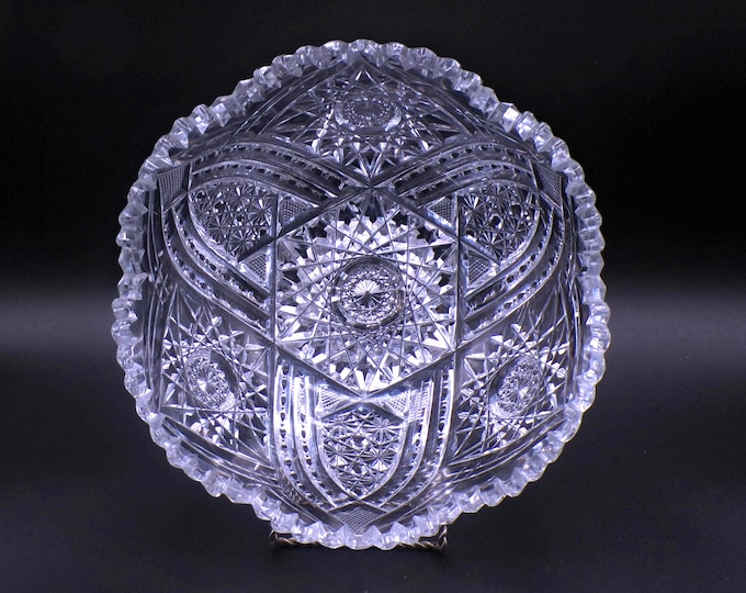 American Brilliant Period Cut Glass Bowl, Unger Brothers, Marquise c 1909 - 1911