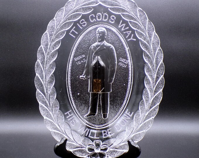 Early American Pressed Glass Commemorative Plate, United States Glass Company, McKinley Commemorative Plate (AKA) 1901