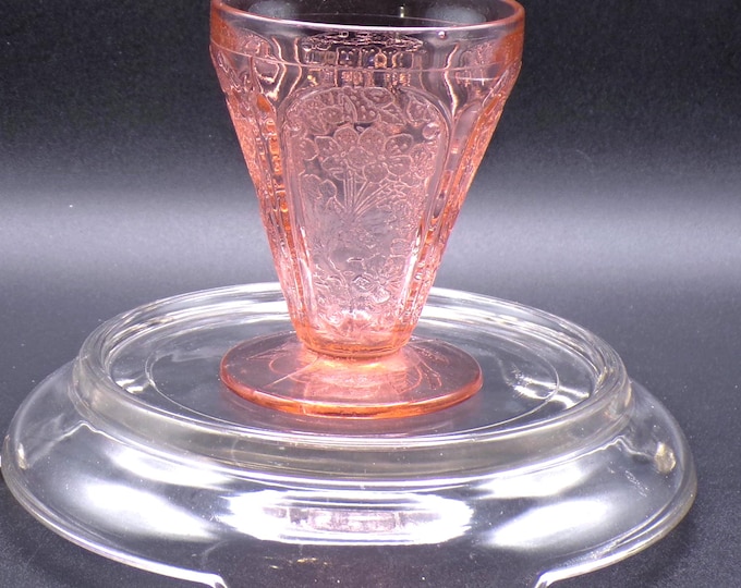 Depression Glass Footed Juice Tumbler, Jeannette Glass Company, Cherry Blossom, Pink, 1930 - 1939