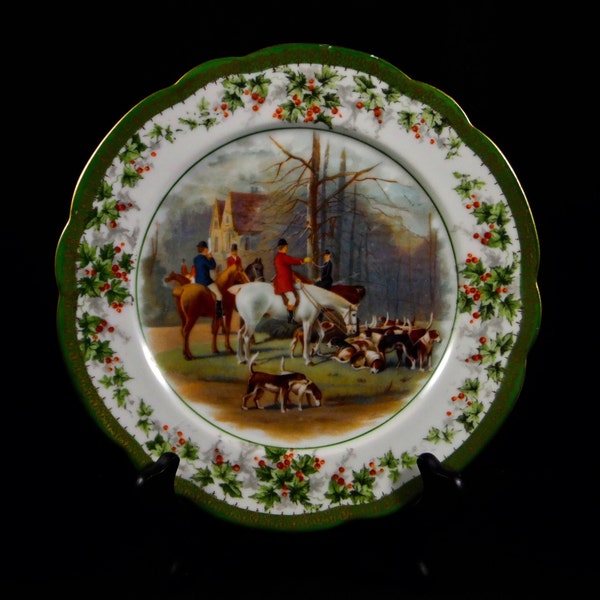 Porcelain Plate Unknown Austrian Maker, Imported By Higgins & Seiter, New York, English Fox Hunt Scene, 1894 - 1915