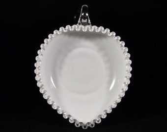 Vintage Glass Bon Bon Dish Heart Shape; Fenton Art Glass Company, Silver Crest Line 1941 - 1970