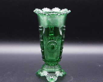 Early American Pressed Glass Vase, Indiana Tumbler and Goblet Comp., Dewey (OMN) aka Flower Flange, 1898