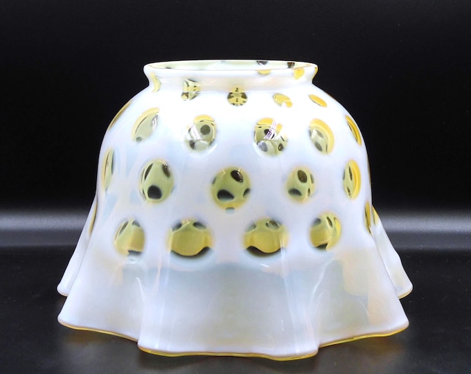 Vintage Fenton Art Glass Lamp Shade, Coin Spot Opalescent, Honeysuckle