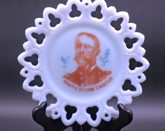 Early American Pressed Glass/Opaque Glass Commemorative Plate, Westmoreland Specialty Company, Westmoreland #1 Plate (OMN) aka Club