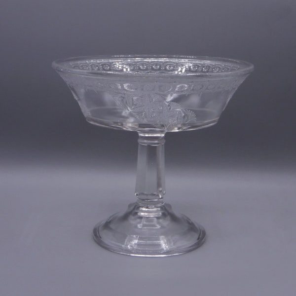 Early American Pressed Glass Compote, McKee and Brothers, Jewel (OMN) aka Diagonal Band; Diagonal Block and Fan; 1882