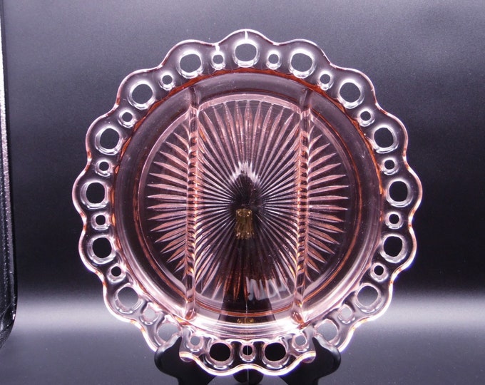 Depression Glass 3 Part Relish Plate, Hocking Glass Co, Old Colony (OMN) a/k/a Lace Edge, 1930 - 1934