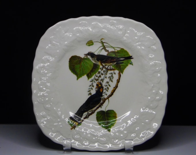 Pottery Luncheon Plate, Alfred E Meakin, England, Kingbird, Plate 79, Birds of American, Audubon, ca 1940s