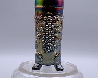 Carnival Glass Hatpin Holder, Northwood Glass Company, Grape and Cable, Black Amethyst, 1910 - 1918