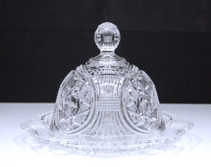 Starred Loop Pressed Glass Butter Dish - George Duncan Sons, 1900