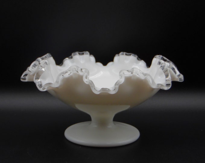 Vintage Glass Compote, Fenton Art Glass Company, Silver Crest 1942 - 1970