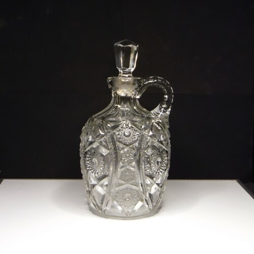 Early American Pressed Glass Whiskey Decanter, Cambridge shops Glass Company, Cambridge #2351 (OMN), c 1910