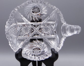 American Brilliant Cut Glass Nappy: ABP One Handled Candy Dish, ca 1905-1910
