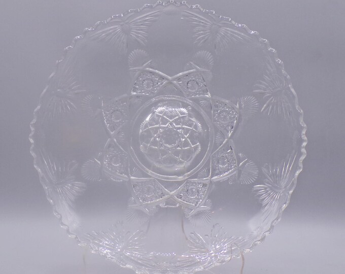 Early American Pressed Glass Low Bowl, Indiana Glass Company, Mikado (OMN) aka Jeweled Butterflies; Late Butterfly; introduced 1907