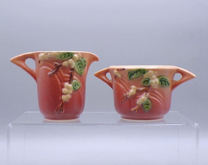 Vintage Roseville Pottery Sugar and Creamer Set: Snowberry, c 1947
