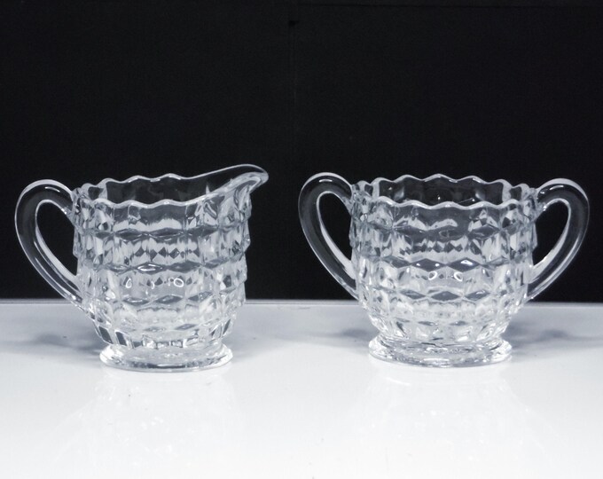 Vintage Glass Individual Sugar and Creamer, Fostoria Glass Co, #2056; American 1915-1982