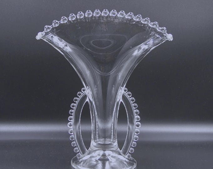 Vintage Glass Fan Vase, Imperial Glass Company, Candlewick, 1940s