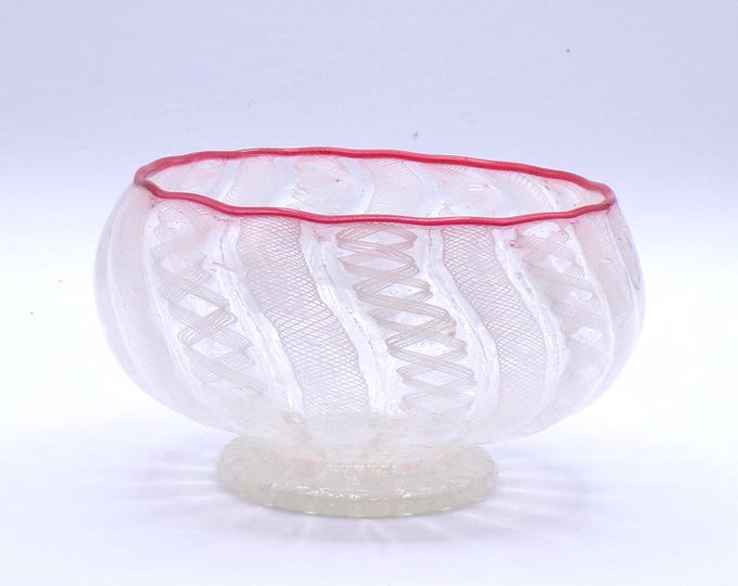 Antique Glass Sugar Bowl, from the Murano region of Italy, Latticino Glass c 1850-1880