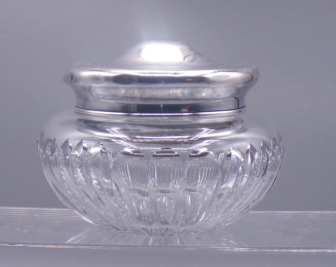 American Brilliant Period Cut Glass Dresser Jar, Unknown Maker, Unknown Pattern, Sterling Silver Lid by Lapierre Mfg Company, ca 1895 - 1905