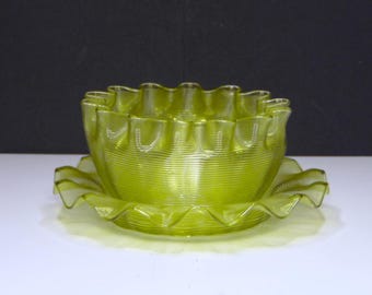 EAPG Milk Bowl and Plate, Boston and Sandwich Glass, Threaded 1887