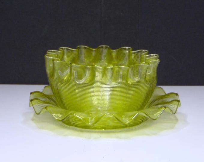 EAPG Milk Bowl and Plate, Boston and Sandwich Glass, Threaded 1887