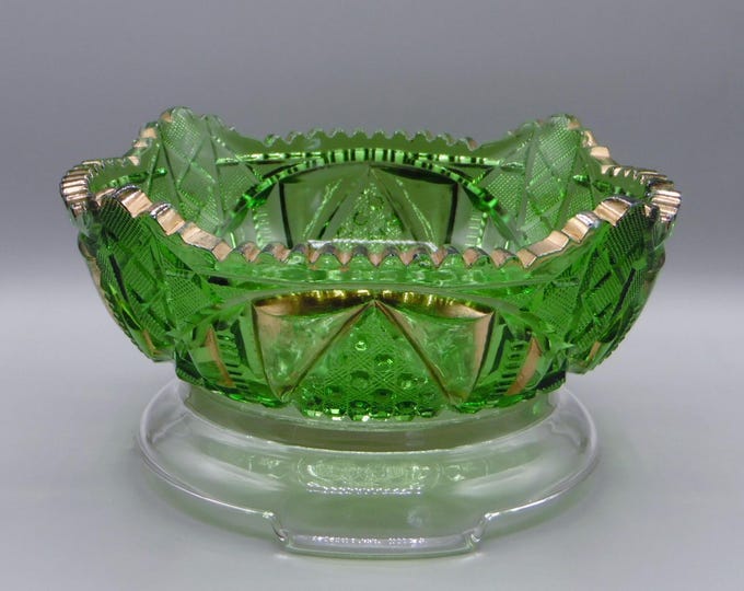 Early American Pressed Glass Master Berry Bowl, McKee and Brothers, Sunbeam (OMN) Green, 1898