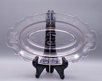 Early American Pressed Glass Relish Dish: Eagle, Cucumber, E Pluribus Unum, 1876