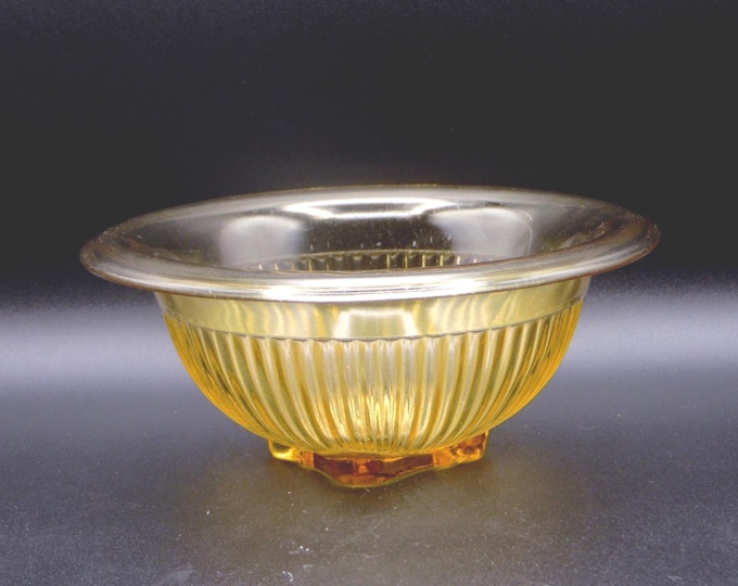 Depression Glass Mixing Bowl, Federal Glass Company, Ribbed Lower Panel, Golden Glow, 1930s