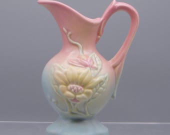 Vintage Pottery, Ewer From Vase, Hull Art Pottery, Magnolia, #14, Matte, Pink-Cream-Blue, 1946 - 1947