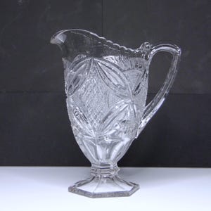 Early American Pressed Glass Pitcher: US Glass Broughton Pattee Cross, 1909