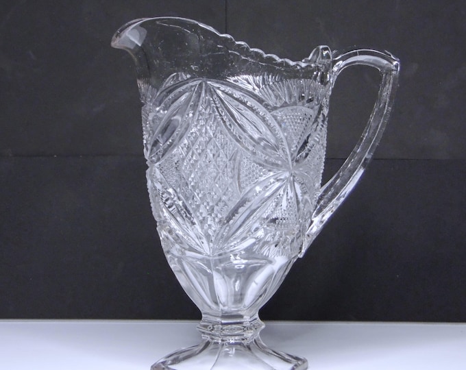 Early American Pressed Glass Pitcher: US Glass Broughton Pattee Cross, 1909