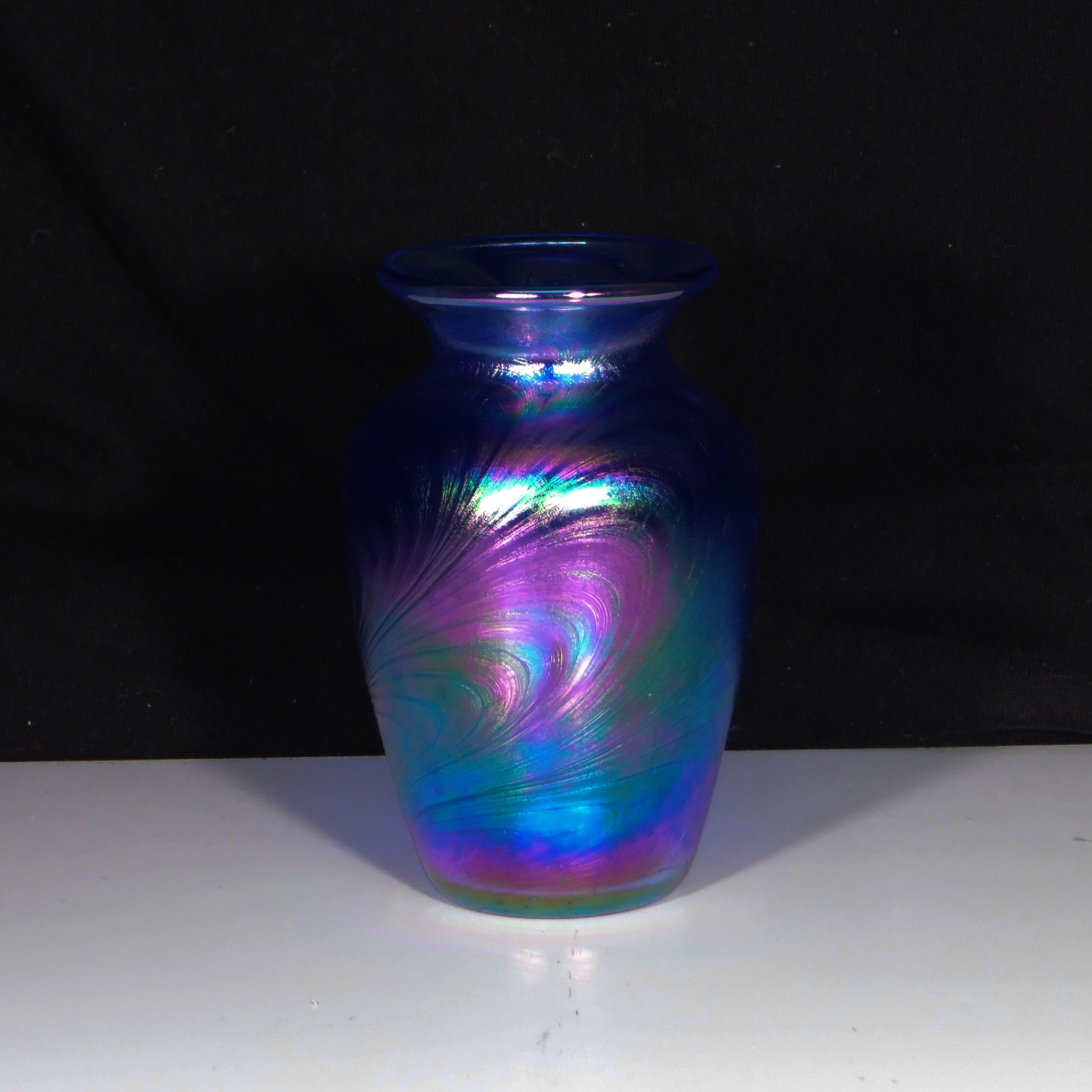 Art Glass Vase, Roger Vines Studio, Mt St Helens Ash, Iriidescent Blue