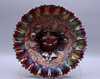 Carnival Glass Bowl, Northwood Glass Company, Three Fruits, Amethyst, 1910 - 1911