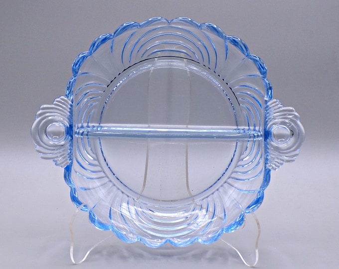Elegant Era Glass 2 - Part Relish Dish, Cambridge Glass Company, Caprice Shape #120, Moonlight, 1930s