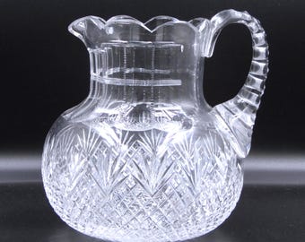 ABP Cut Glass Milk Pitcher, Strawberry Diamond and Fan Pattern, c1890-1905