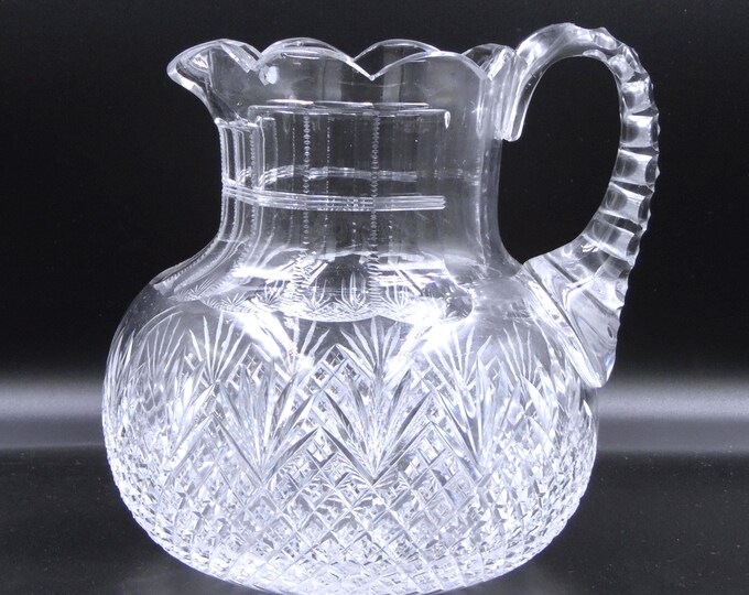 ABP Cut Glass Milk Pitcher, Strawberry Diamond and Fan Pattern, c1890-1905