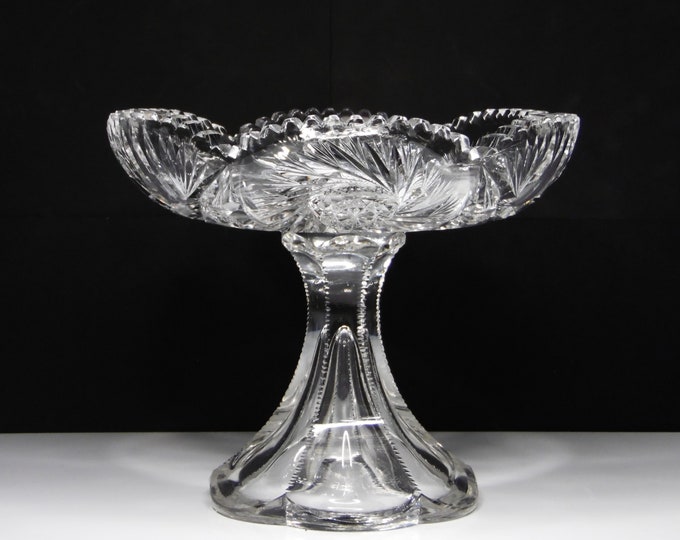 American Brilliant Period Cut Glass Compote, H C Fry Glass Company, Orient, 1900 - 1905