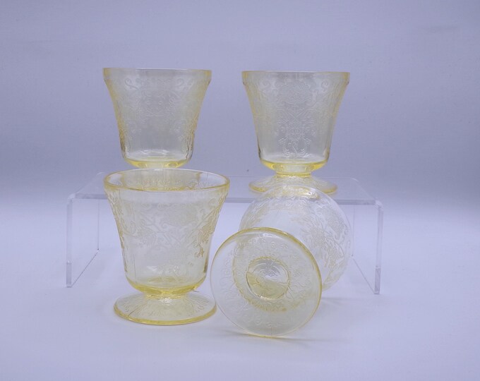 Depression Glass Footed Juice Tumbler, Haze-Atlas Glass Company, Florentine #2, Yellow 1934-1937