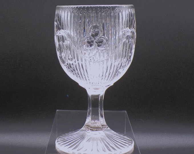 Early American Flint Glass Water Goblet: Bellflower Reeded Leaf, c1862
