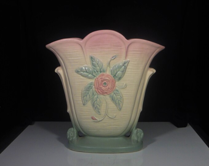 Pottery Vase Hull Art Pottery, Open Rose (Camellia) #143, 1940s