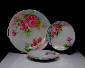 Porcelain Cake Service, Partial (Serving Plate And Two Individual Plates) Te-Oh China, Nippon, 1905 - 1921